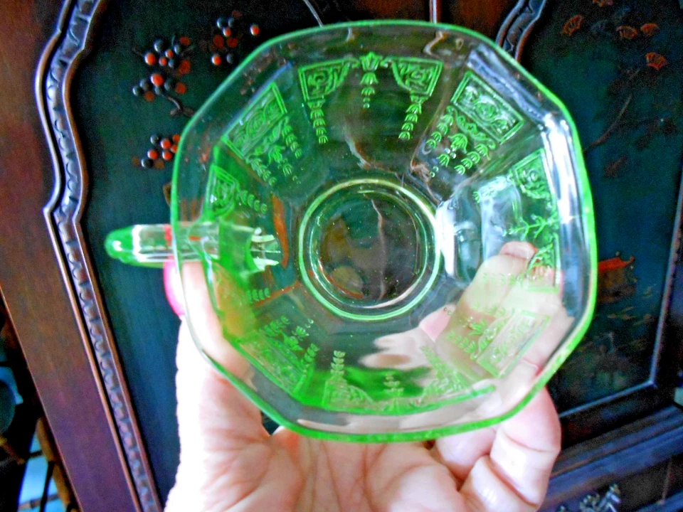 Anchor Hocking Princess Green Vaseline Glass Cups SET 4 - Image 3 of 4