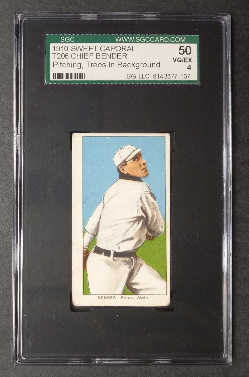 1909-11 T206 - Chief Bender - HOF - Sweet Caporal 350/30 - SGC 4 VG/EX