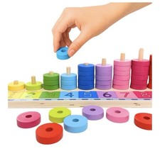 Wooden Color Sorting Stacking Toys, Montessori Toys Rainbow Rings Game, Woode...