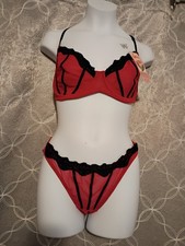 80s Red and Black Lace-Trim Bra Panty Set ISADORA PACCINI LINGERIE