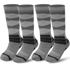 Winter Warm Kids Ski Socks - 2 Pairs Merino Wool Thermal 10-13 Years, Grey