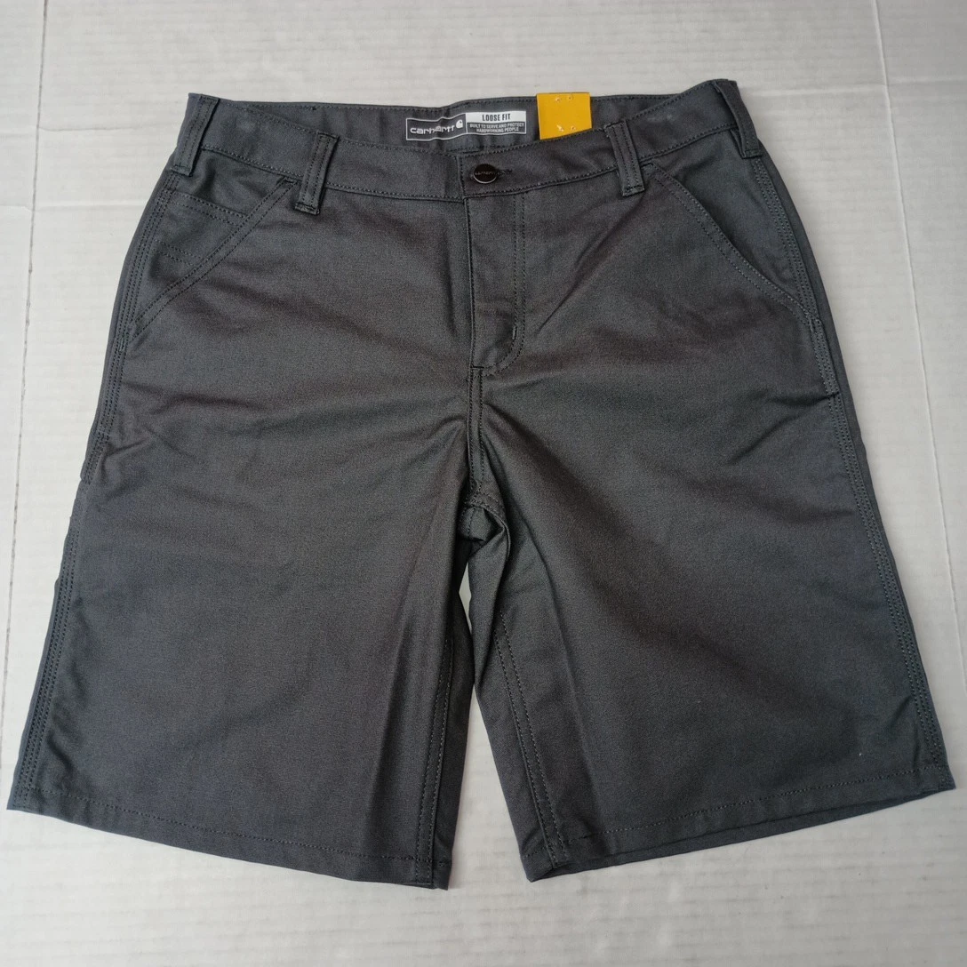 NWT Carhartt Women's Canvas Work Shorts Gray Loose Fit Flex Stretch Size 8