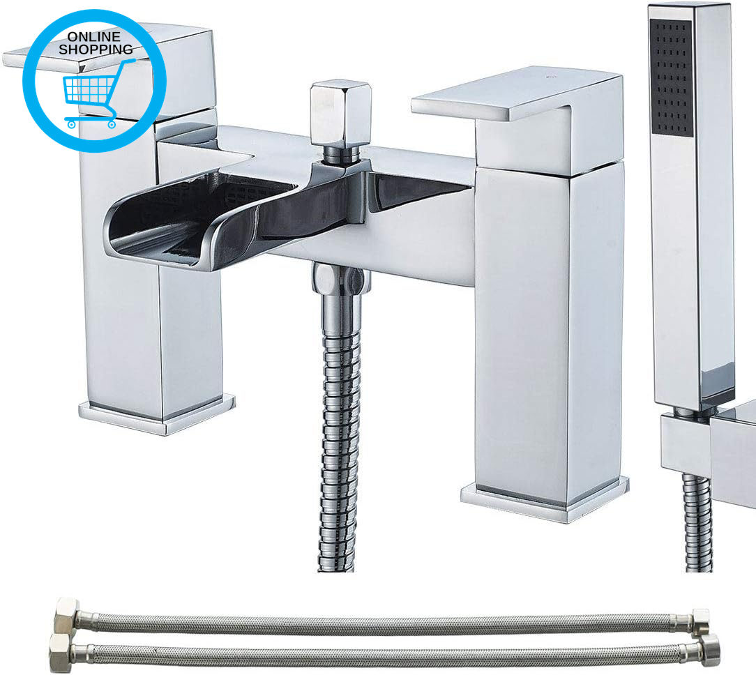 Bath Tap with Shower Waterfall Bath Shower Filler Mixer Tub Tap Double Lever Chr