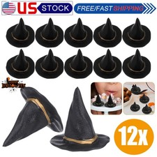 12 Mini Witch Hats, Plastic Small Witch Hats for Craft, Halloween Tiny Witch Hat
