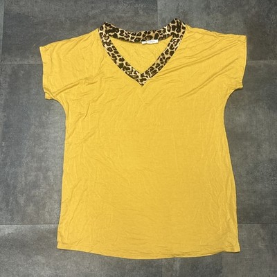 Bombom Animal Print Top Women s L V-Neck Cheetah Leopard Made In USA Shirt