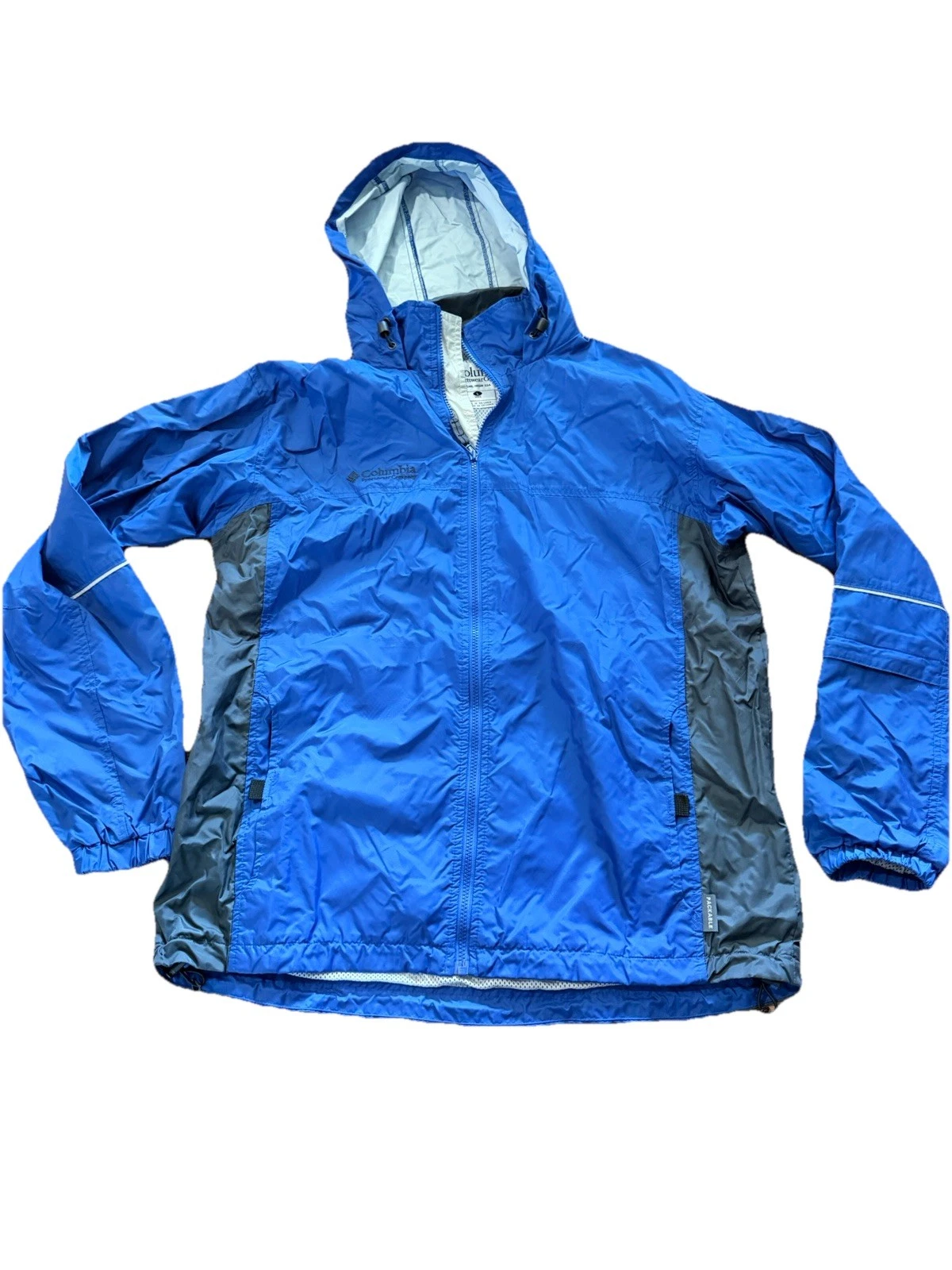Columbia Packable Windbreaker Jacket Blue Hooded Lightweight Mens L