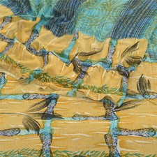 Sanskriti Vintage Blue From India Sarees Printed Georgette Sari 5Yd Craft Fabric