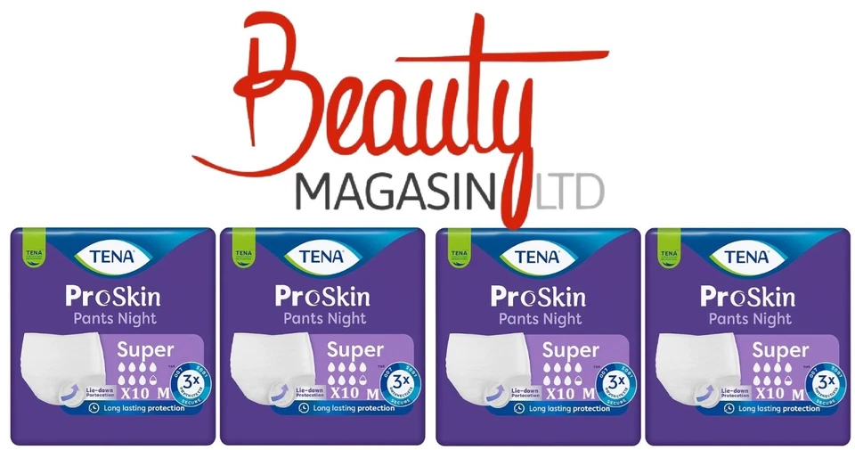 TENA Pants ProSkin Night Super - Medium - 4 Packs of 10 - 40 Pants - 2100ml