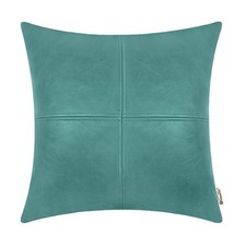 BRAWARM Faux Leather Throw Pillow Cover 22x22 Inches Teal BWA012P22