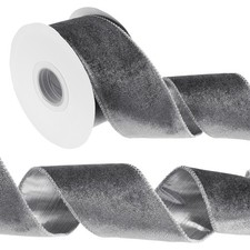2.5 Inch x 10 Yards Velvet Wired Ribbon, Crushed Velvet Ribbon, Dark Gray
