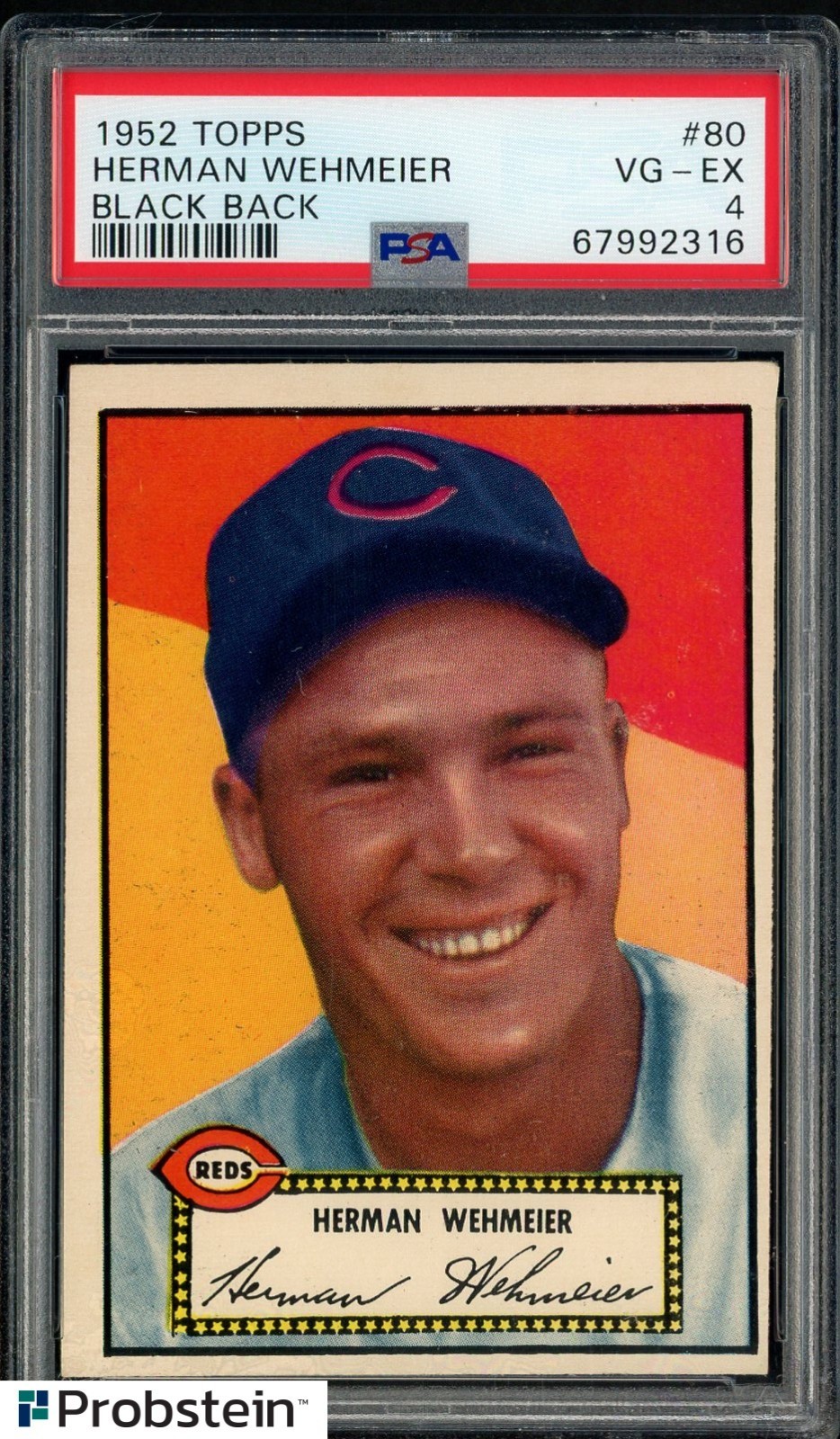 1952 Topps #80 Herman Wehmeier Cincinnati Reds Black Back PSA 4 VG-EX