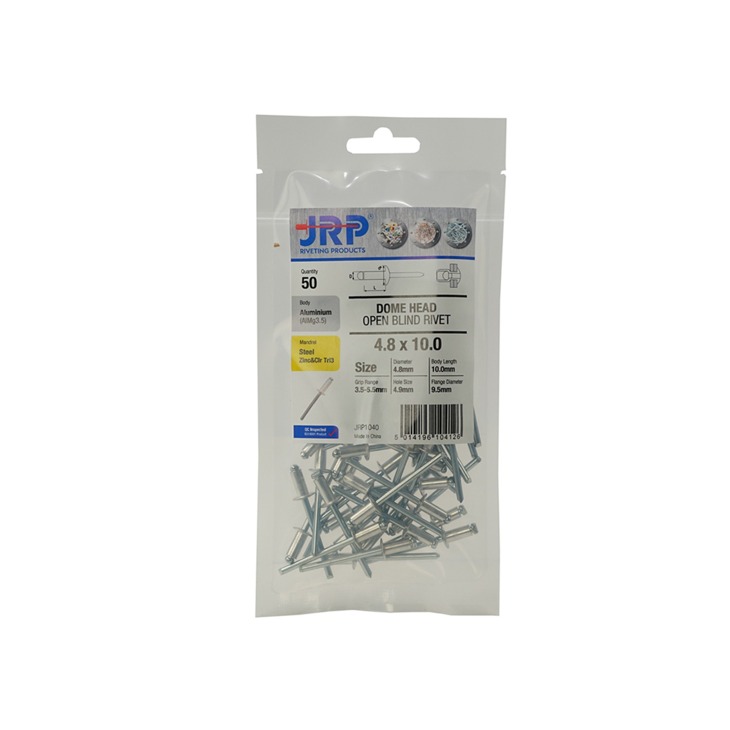 Jrp Riveting Products 4.0 x 8mm Dome Head Rivets - Bag of 100 -