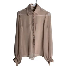 Vintage sheer long sleeve button down blouse Sz 6 beige button front