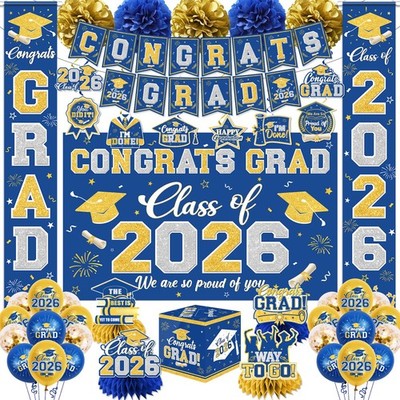 Graduation Decorations Class of 2026 Blue and Gold Graduation Decorations wit...