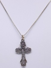 18" STERLING SILVER 925 BOX CHAIN NECKLACE W/ CRUCIFIX PENDANT 15.0x25.9mm GE2 