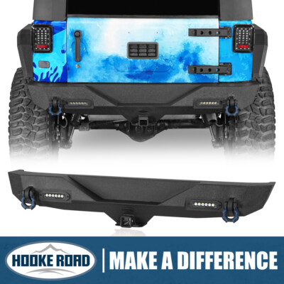 Hooke Road Flat Rear Bumper w/ LED Light +D-Rings For 07-18 Jeep Wrangler JK/JKU