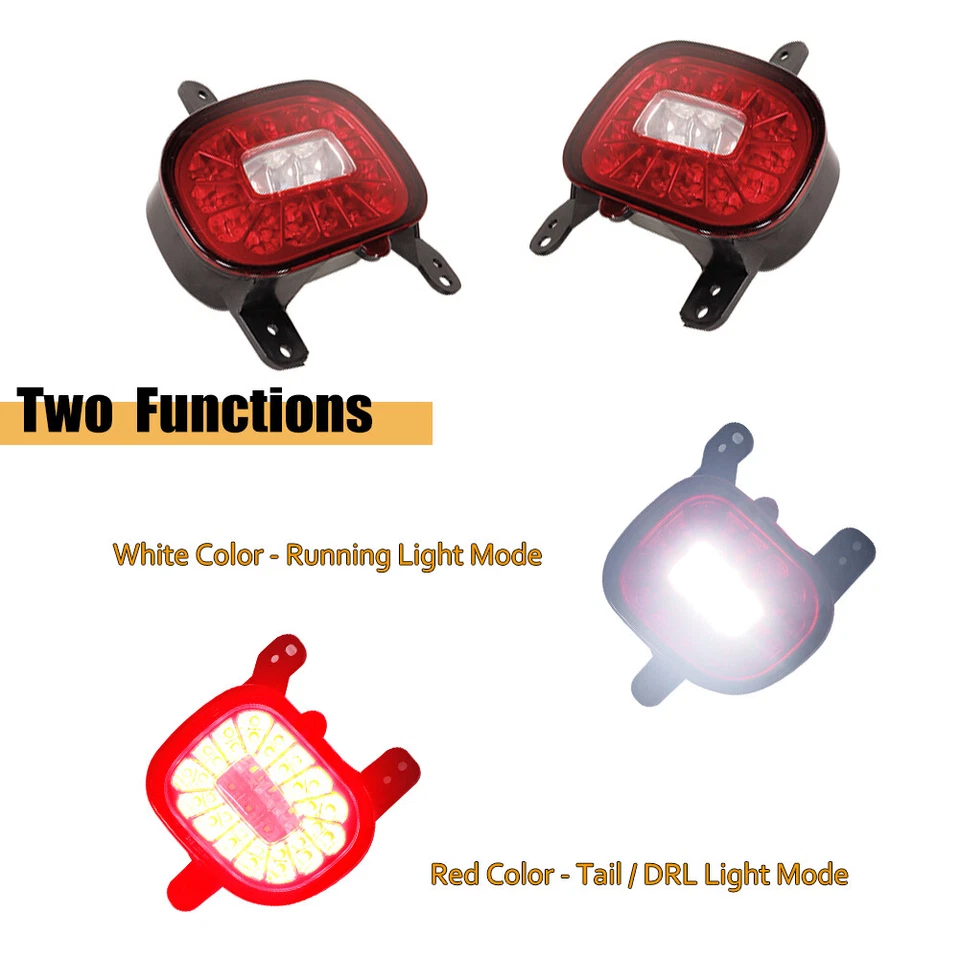 3D LED Rear Bumper Reflectors Fog Tail Backup Lights For 2015-2022 Jeep Renegade - Image 2 of 4