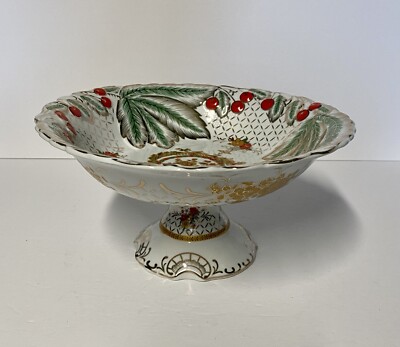 Vintage Decorating Touch Porcelain Cherry & Flower  Design Fruit Pedestal Bowl