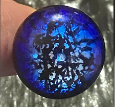 Murano, Italy, Glassblown by Artist, Blue, Adjustable-Size Ring w/ Black Specs