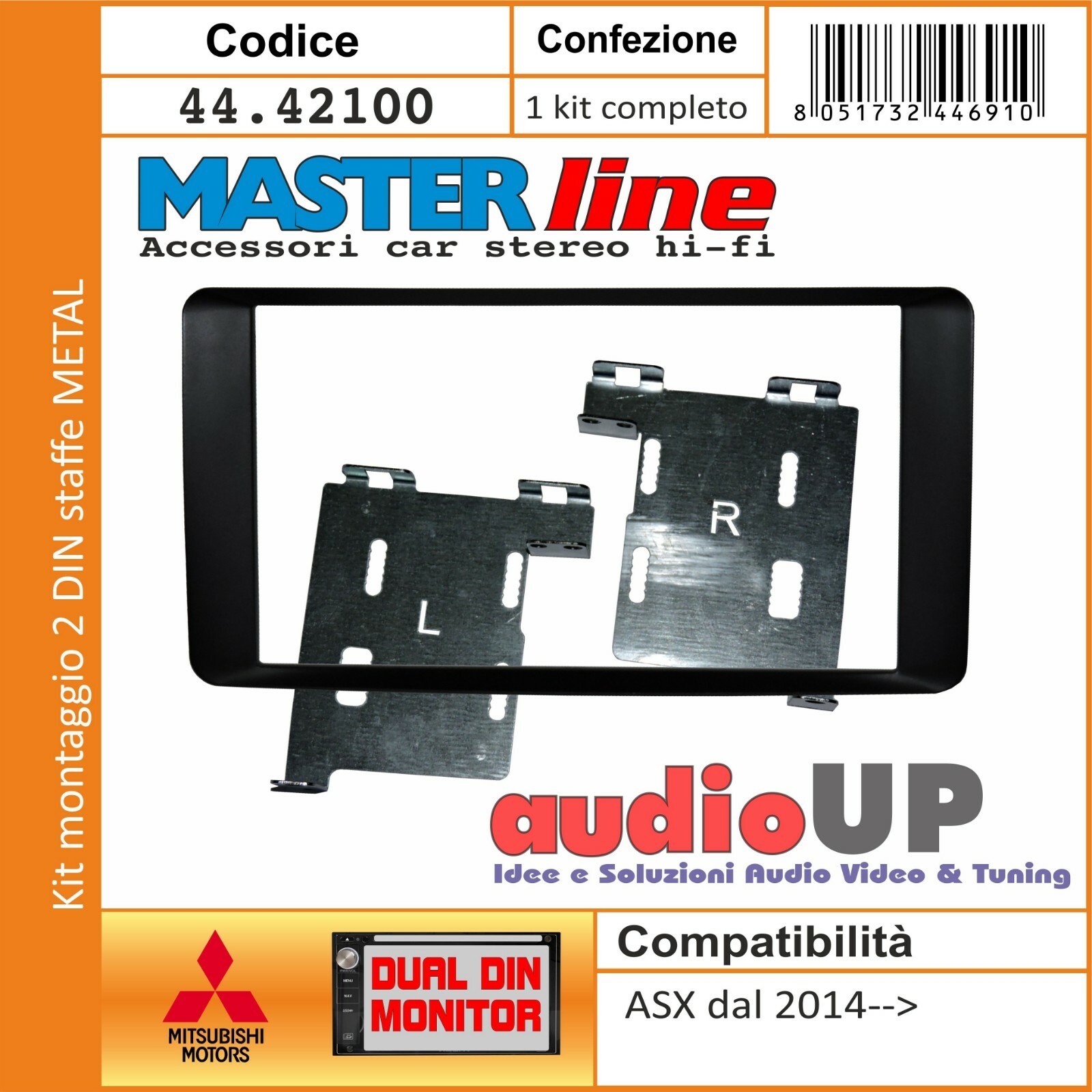 MASCHERINA AUTORADIO 2 DIN MITSUBISHI ASX 2014-> ADATTATORE DUE DIN KIT NERO