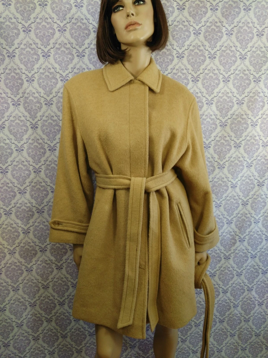 Vintage Aquascutum Camel Hair Wool Coat Beige Mid Length Belted