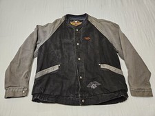 Vintage Harley Davidson Men's L Large Black Gray Denim Bomber Jacket USA Made