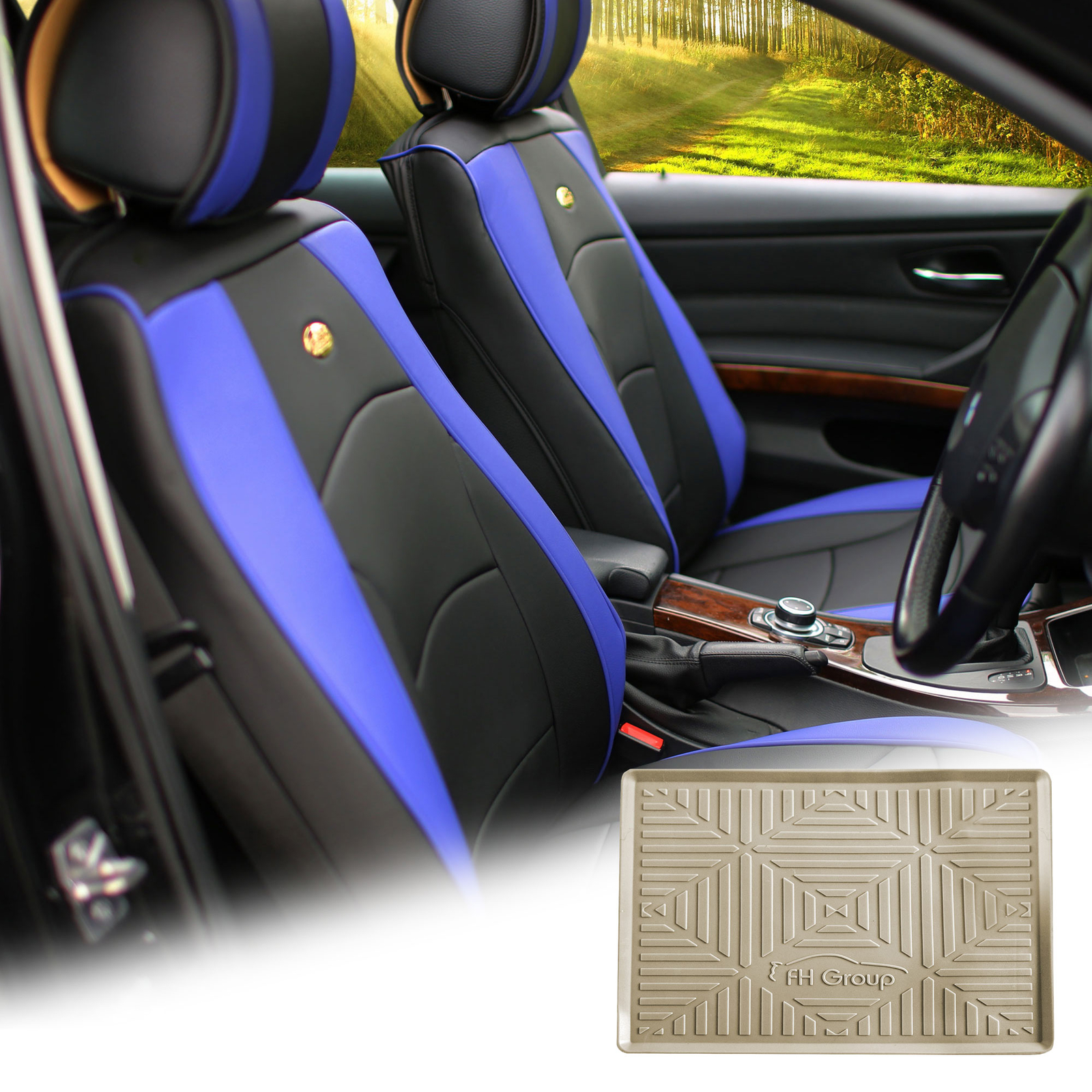 FH Group Universal Fit Leatherette Car Seat Covers for SUV Front Set w/ Dash Mat