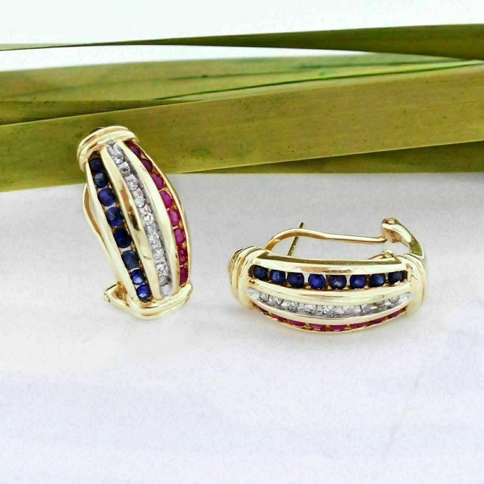 Wedding Stud Earrings 1.50 Ct Round Simulated Sapphire Ruby Yellow Gold Plated - Image 3 of 4
