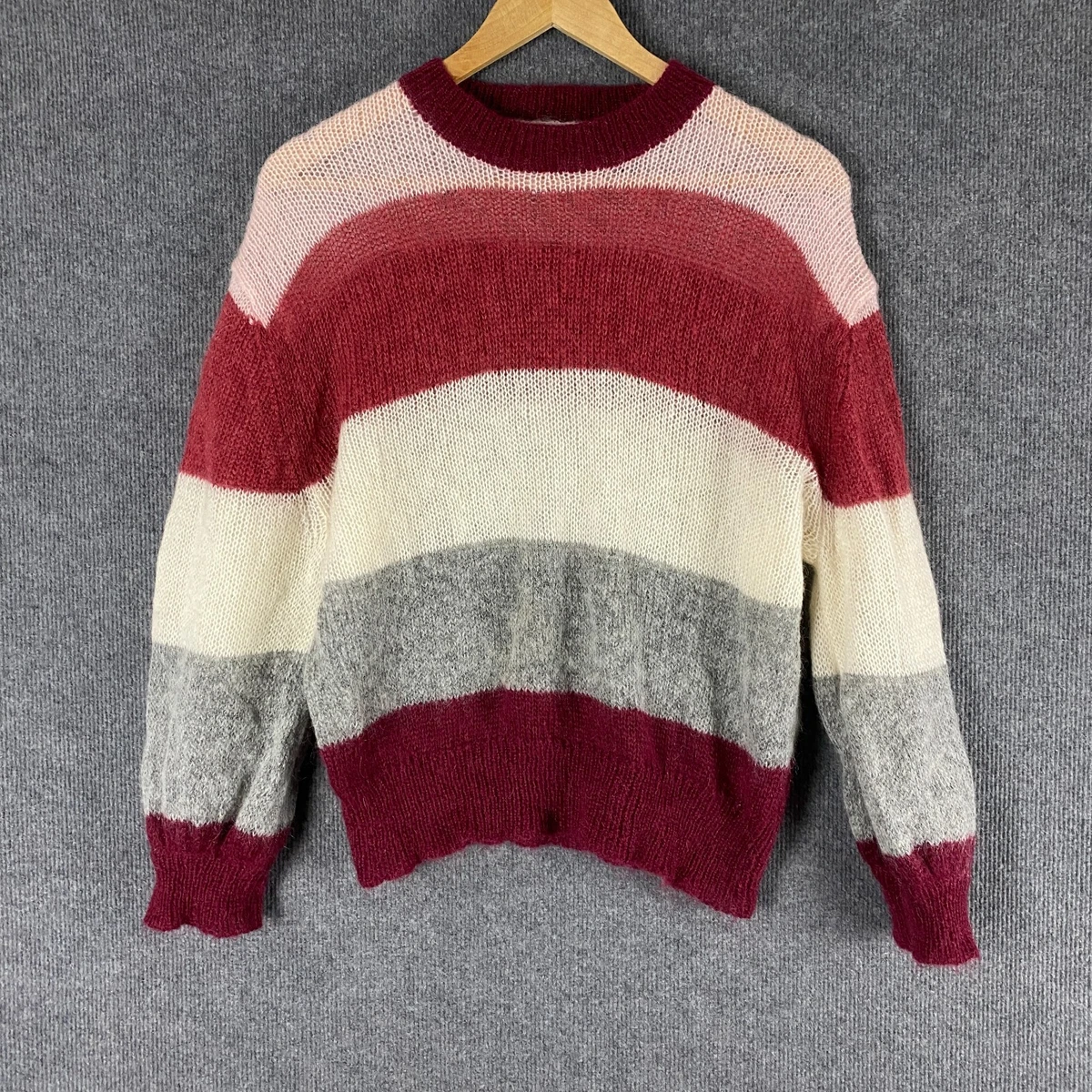 Rollas Jumper Womens 10 Medium Red Off White Mohair Knitwear