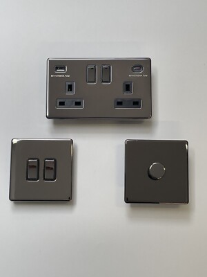 Schraubenlos - Schwarz Chrom Steckdosen Lichtschalter - Ganze Palette GÜNSTIG!