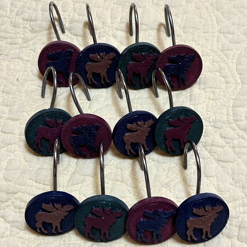 Moose Shower Curtain Stainless Steel Hook Set of 12 Hunting Cabin Lodge Bathroom - Picture 6 of 6