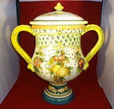 Colorful Urn with Handles and Lid, Decorative, Greek Inspired, "Crackled Look"