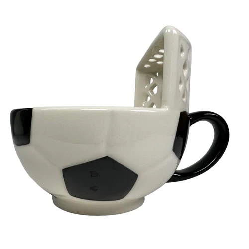 3D Soccer Ball & Net Mug Dish Coffee Cup Soup Bowl Maxi's Creations White Black