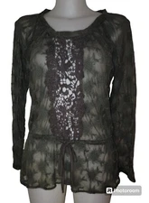 Monoreno Sz S Womens Green Floral Embroidered Lace Boho Ethereal Fairy Goth Top