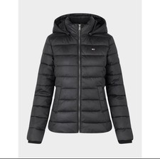 Tommy Hilfiger Black Basic Essential Hooded Coat - Womens Small (refr5)