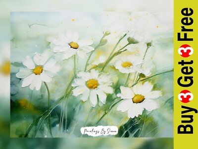 Frisches Gänseblümchen Blumenmalerei 5''x7 Druck auf mattem Papier | Helle Blumenkunst