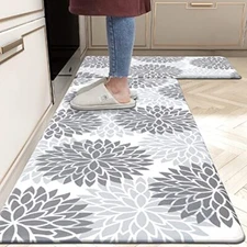 HEBE Anti Fatigue Kitchen Rug Sets 2 Piece Non Slip 17"x48"+17"x28" Grey