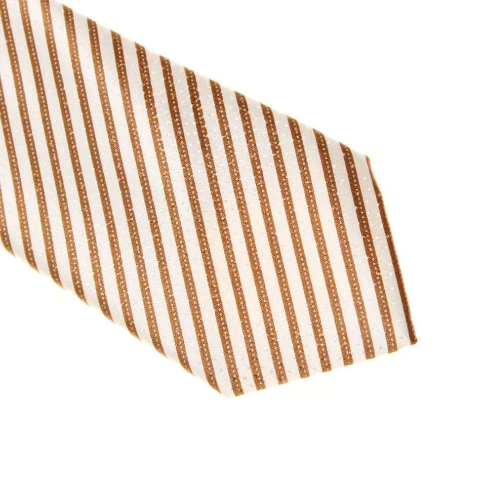 Corbata Italo Ferretti Nueva con Etiquetas en Blanco con Rayas y Lunares Marrones 100% Seda Foto 2 de 4