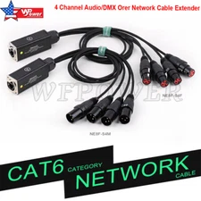 4 Channel 3-Pin XLR Male Female to Single Ethercon Audio Network Cable Extender