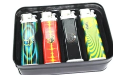 New Joe Camel Lot of 4 Vintage Scripto Lighters In Metal Tin