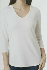 New SEG’MENTS Women’s ¾ Sleeve V-Neck Top Medium M White