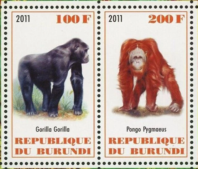 Gorilla Gorilla Stamp Pongo Pygmaeus Wild Animal Souvenir Sheet of 2 Stamps MNH - Image 4 of 4