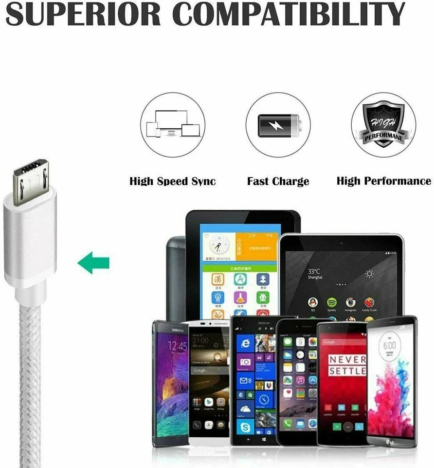 Cable de datos cargador rápido micro USB de alta resistencia para Samsung Android HTC LG EE. UU. Foto 2 de 4
