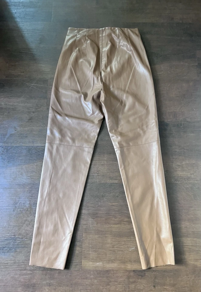 ZARA Faux Leather Brown Vegan Leather High Rise Pants Size Medium (28) - Image 3 of 4