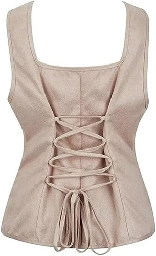 Medieval Bodice Vest for Women Renaissance Lace Up Corset Pirate Wench Waistcoat - Picture 8 of 28