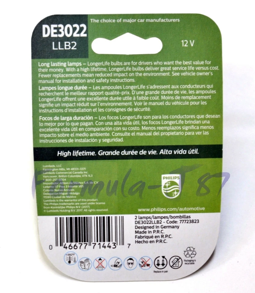 Philips LongerLife DE3022 10W Dos Bombillas Interior Mapa Luz Repuesto Stock OE Foto 2 de 4