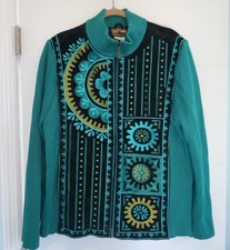 Bob Mackie Wearable Art Leather Suede Shirt Jacket Green Black Embroidered Xl