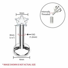 PAIR 16G   STAR PRONG SET CZ GEM INTERNAL THREADED LABRETS LIP STUDS TRAGUS RING