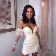 House of CB London XS Milana Ivory Crystal and Tulle Dress