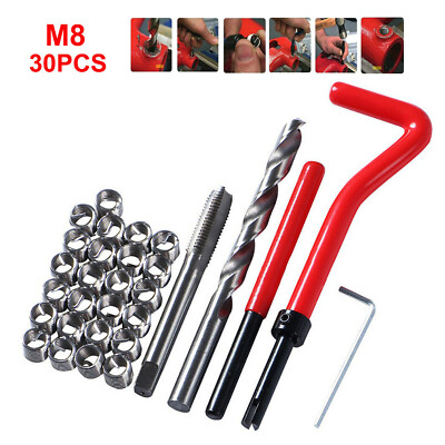 30Pcs M8X1.25mm Metric Thread Repair Insert Kit Helicoil Car Pro Coil Tool C3Q4